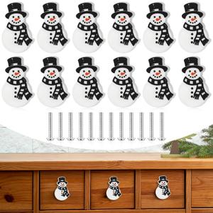Moxweyeni 12 Pieces Christmas Cabinet Knobs for Kitchen Snowman Knobs Silicone Hand Cabinet Knob Cover Christmas Decorative Drawer Pulls for Xmas Winter Kitchen Home Party Decorations