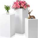 Zonon 3 Pcs Square Pedestal Stands for Party, Metal Display Stands Pillars for Wedding Bridal Ceremony Baby Shower Birthday Party Decorations, 29.5*13.4''(L), 23.6*11.8''(M), 19.7*10.2''(S)(White)