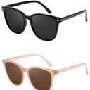 FIMILU 2 Packs Sunglasses for Women Polarized UV400 Protection Lens Big Frame Fashion Glasses Trendy Stylish Shade