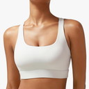 RUNNING GIRL High Impact Sports Bras for Women - Scoop Neck Strappy Sports Bra High Support Moulded Cup Workout Bra, L, White