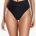 Tempt Me Women's High Waisted Bikini Bottom Crossover V Cut Bathing Suit Swim Bottom, Medium