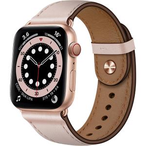 OUHENG Leather Bands Compatible with Apple Watch Band 42mm/41mm/40mm/38mm, Genuine Leather Replacement Strap for iWatch SE3 SE2 SE Series 11 10 (Pink Sand/Rose Gold)