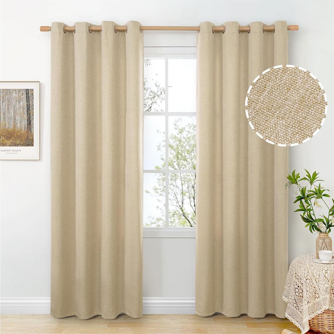 BGment Beige Linen Curtains 84 Inch Length 2 Panels for Living Room, Thick Semi Sheer Drapes Non See Through with Grommet Light Filtering Window Treaments for Bedroom, Each 52 Inch Wide