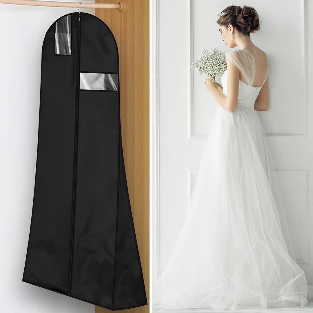 Garment Bag Wedding Dress Cover Protective Cover for Bridal Gowns Evening Dresses Suits Coats Breathable Anti-Dust Wedding Dress Garment Bag (72'' x 27.6'', Black)