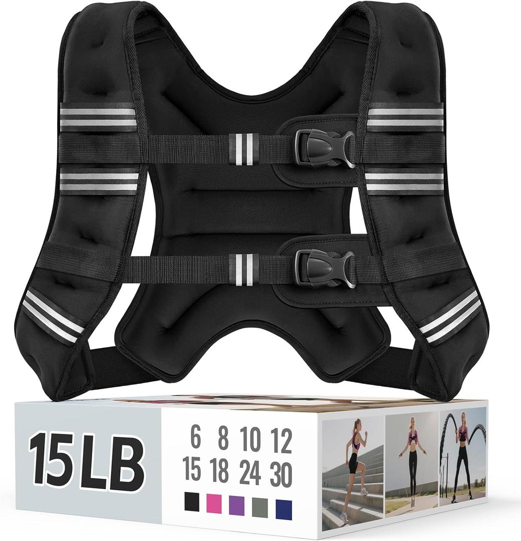 Zeerun 15LBS Weighted Vest for Women & Men with Reflective Stripe and Adjustable Buckle, Comfortable & Durable Rucking Vest for Walking, Running & Strength Training, black