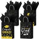 Colarr 24 Pcs Graduation Gift Bags Bulk with Tissue Paper Class of 2026 Congrats Grad Party Gift Bags with Handles for High School, College, Kindergarten, Pre-k, Graduation Party Favors(Black, Gold)