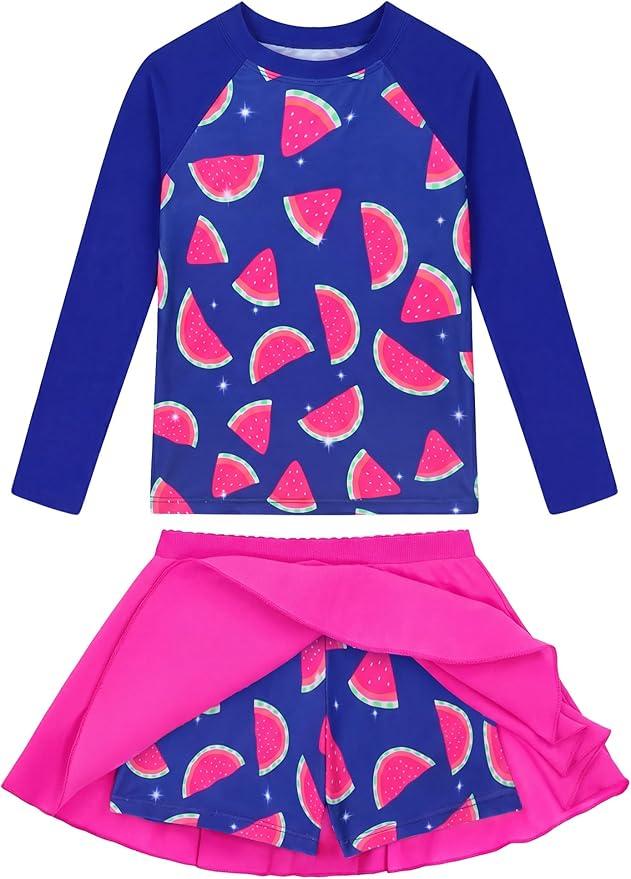 Snowheart Girls Rash Guard Swimsuit Set Long Sleeve Bathing Suit Two Piece 5-6 Years