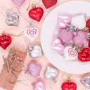 Ivenf Valentine's Day Decor Heart Decorations, 48 Pcs Red Pink Silver White Plastic Heart Tree Ornaments, Christmas Valentine Tree Decorations for The Home Wedding Dinner Gifts Table Tiered Tray Decor