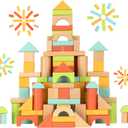 100pcs Wooden Blocks for Toddlers 1-3, Building Blocks for Toddlers 1-3, Wooden Block for Baby Shower with Storage Bucket, Montessori Toys for Preschool Girls and Boys (Colorful)