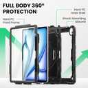 SEYMAC for iPad Air 13 Inch Case M4 / M3 / M2 (2026/2025 / 2024), Heavy Duty Shockproof Protective Case with Screen Protector, 360 Rotating Stand, Hand/Shoulder Strap and Pen Holder, Black