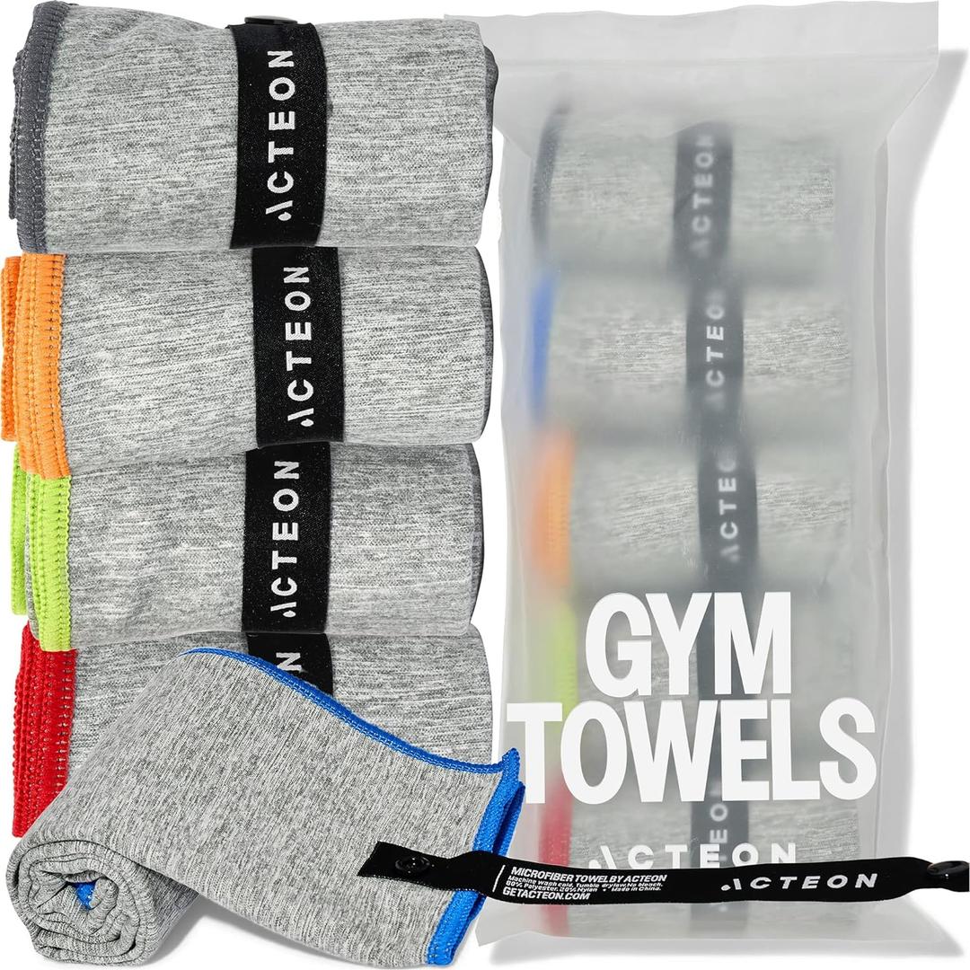 Acteon Microfiber Quick Dry Gym Towel, Silver ION Odor-Free Absorbent Fiber, Fast Drying, Men & Women Workout Gear for Body Sweat, Working Out, Towels (Heather Grey (Medium Gym Towel-5 Pack))