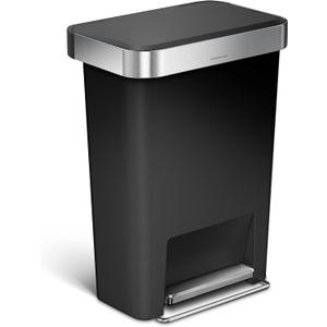 simplehuman 45 Liter / 12 Gallon Rectangular Kitchen Step Trash Can with Soft-Close Lid, Black Plastic