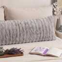 Gray Faux Fur Body Pillow Cover 1 Piece, Soft Cozy Plush Shaggy Body Pillowcase Long Pillow Case, Plaid Geometric Decorative Bed Pillowcase for Couch Sofa, 20 x 54 Inches