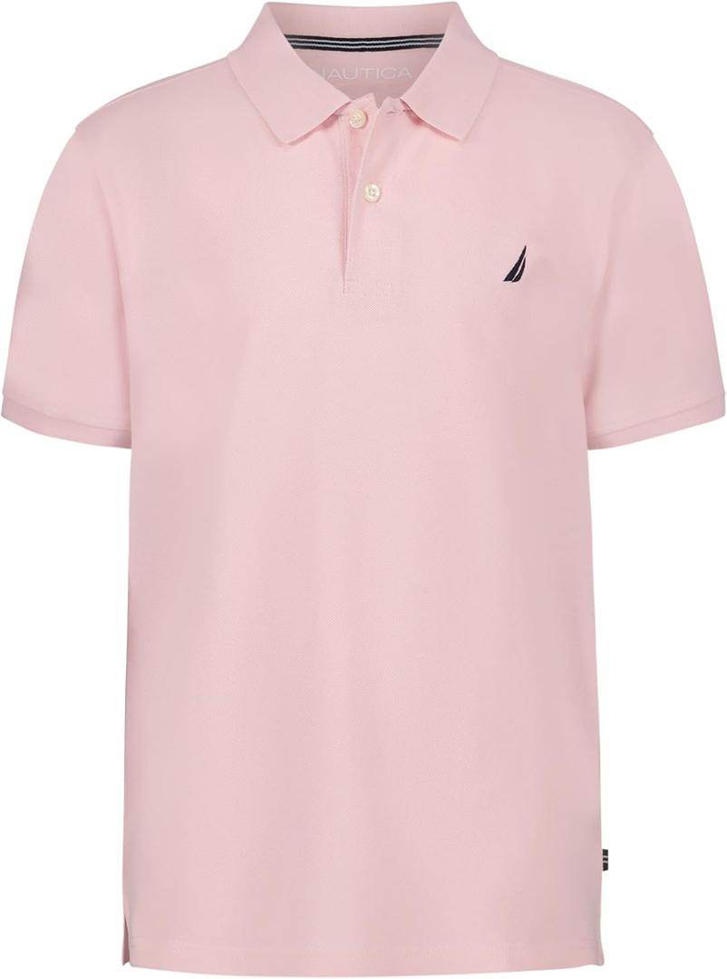 Nautica Boys' Short Sleeve Anchor Polo, Button Closure, Soft & Comfortable, Pique Fabric (10-12, Pale Pink)