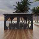 GarveeLife Hardtop Gazebo 12 ft x14 ft for All Weather, with Double Metal Roof, Net, and Curtain, Permanent Building for Patio, Deck, Backyard, Lawn, and Garden