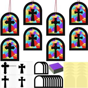 Chiisong 24 Sets Religious Cross Crafts Sunday School Crafts Tissue Paper Kit VBS DIY Art Christian Kit Resurrection Church Art Ornaments Jesus Sunday School Gifts(Classic Color)