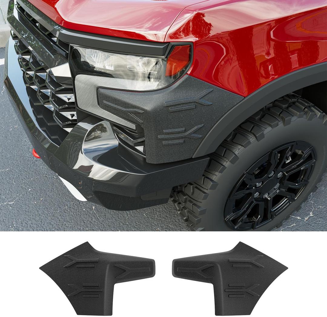 2pcs Front Bumper End Cap Trim Compatible with 2019-2025 Chevy Silverado 1500 ZR2 Side Front Bumper End Cover TPE Protector Replacement for 2019-2025 Chevy Silverado Accessories