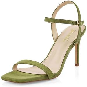 GENSHUO Women’s Strappy High Heeled Sandals 3 Inch Square Open Toe Stiletto Heels Slingback Shoes with Ankle Strap for Wedding Party Chic and Sexy, 8.5