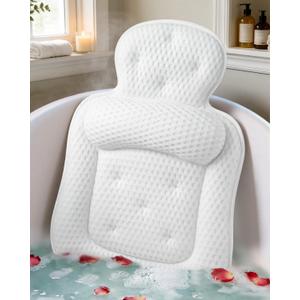 Bath Pillows for Tub, Comfortable Bathtub Cushion for Head and Neck with Soft 3D Mesh Fabric and 54 Non-Slip Suction Cups, Relaxing Tub and Shower Accessories Spa Gift White Standard