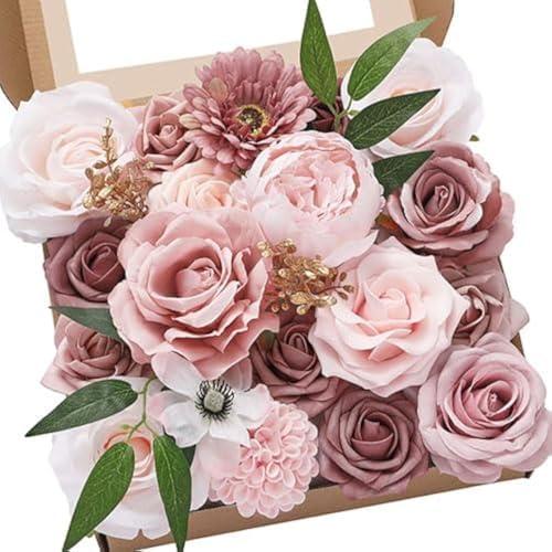 Serwalin Artificial Flowers Combo Dusty Pink Rose Fake Flowers for DIY Wedding Bouquets Centerpieces Arrangements Cake Flowers Party Baby Shower Home Indoor Outdoor Decorations
