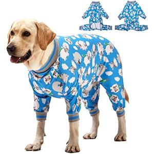 LovinPet Pitbull Outfit Dogs/Cozy Dog Pajamas, Slim Fit, Lightweight Pullover/Full Coverage Dog Pjs/Happy Hippo Blue Print/Large Husky Pajamas/XL