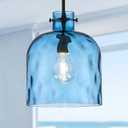 Blue Hammered Glass Pendant Light 10-Inch Wide Single Dome Light Fixture, 1-Light E26 Ceiling Hanging Lamp for Kitchen Island, Dining Room, Hallway