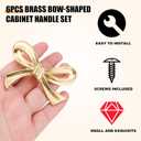 6pcs Bow Shape Cabinets Knobs, Gold Bow Furniture Door Pulls with Screwdriver Brass Vintage Drawer Knobs Decorative Dresser Handle for Home Kitchen Cupboard Wardrobe Hardware