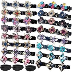 32PCS Sparkling Crystal Stone Braided Hair Clips for Women Seamless Hair Ties Short Hair Clips Duckbill Clip Braided Hair Clip for Ladies and Girls Crystal Stone (16PCS+16PCS)