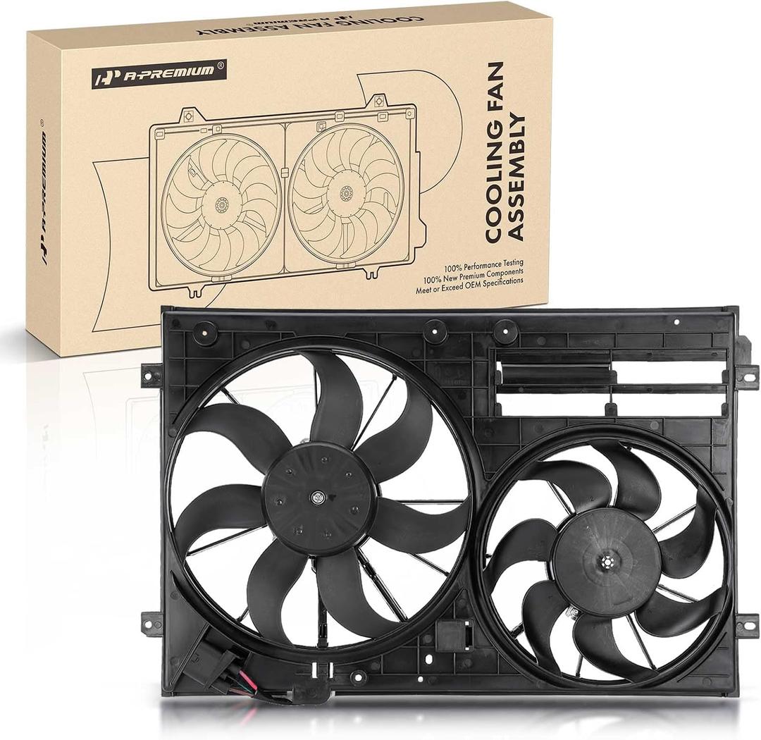A-Premium Engine Radiator Cooling Fan Assembly Compatible with Volkswagen & Audi Models - Jetta, Jetta City, Passat, Golf, Golf R, Tiguan, Beetle, CC, Eos, GTI, R32, A3, A3 Quattro, TT, TT Quattro