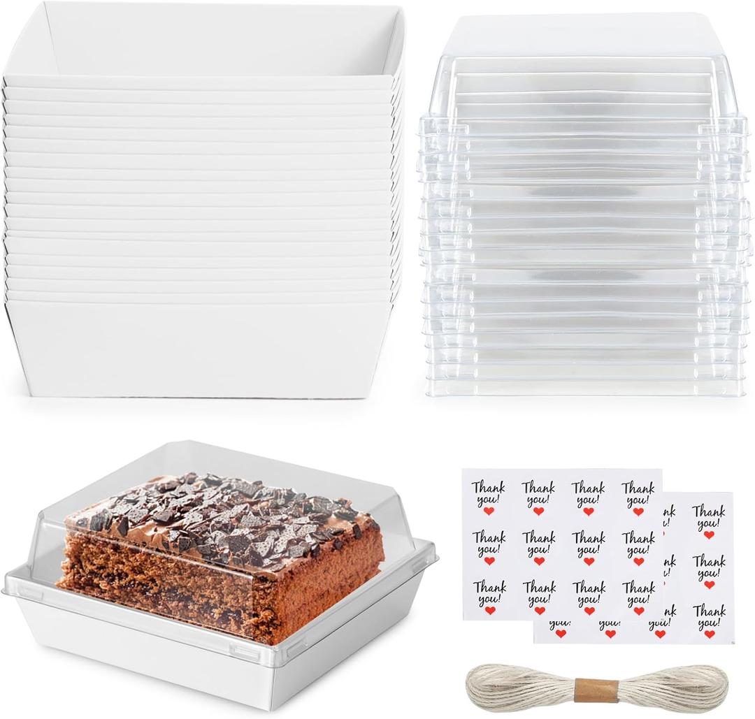 Charcuterie Box 20 Pack with Lids, Square Disposable Paper Food Containers to Go Bakery Boxes for Strawberries, Cake Slice, Desserts, Valentine, Party, Wedding, Home Use & Outdoors (White)