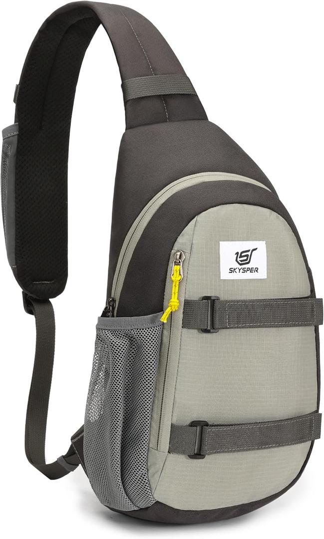 SKYSPER Sling Bag Anti-Theft RFID Crossbody Bag Travel Cross Body Backpack Shoulder Hiking Sling Daypack (Lightgray)