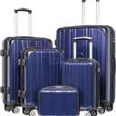 Coolife Luggage Expandable 5 Piece Sets PC+ABS Spinner Suitcase 20 inch 24 inch 28 inch (navy new)