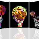 TBKHUDBI Basketball Canvas Wall Art Sports Colorful Posters Prints Set of 3 Teen Boys Room Decor Player Men Ball Pictures Painting Basketball Room Decor for Playroom Bedroom Gaming Room 16x24 Unframed