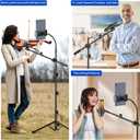 Mic Stand, 6-in-1 Microphone Stand with Floor Boom, Support Boom, Gooseneck, Mic Clips, Tablet Phone Holder, Black, Metal, Portable, Adjustable