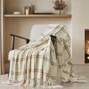 EverGrace Plaid Chenille Throw Blanket for Couch, Super Soft Cozy Decorative Windowpane Grid Plaid Throw with Tassels, Lightweight Chenille Knit Throw for Bed Sofa Gift, Cream & Beige 50"x60"
