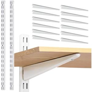 Adjustable Shelf Brackets 10 Pack Heavy Duty 16 Inch Wire Shelf Brackets with 2 Pack 39 Inch Twin Slotted Standard Uprights White