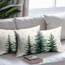 Christma Pine Trees Snowflake Pillow Covers 20x12 Inch Set of 2 Xmas Tree Cotton Linen Lumbar Decorative Rectangle Throw Pillow Case Winter Holiday Cushion Covers for Bedroom Sofa Living Room Chair