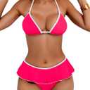 swimall Women's Skirt Bikini Set Sexy Leopard Print Bikini Halter String Two Piece Swimsuit Y2K Bathing Suit (Pink, M)