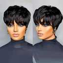 VRZ Short Layered Pixie Cut Wig Human Hair Wear and Go Glueless Pixie Cut Wigs for Black Women Full Machine Made None Lace Front Wigs Black Layered Wavy Wigs for Women (S55#PE Color)