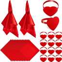 12 Set Red Cloth Napkins and Heart Napkin Rings Set Heart Shape Ring Holder Reusable Dinnerware for Valentine Mother's Day Wedding Dinner Bride Shower Party Table Decoration(18 x 18 Inch)