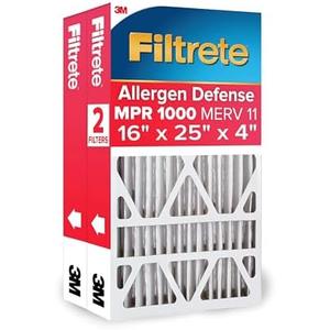 Filtrete 16x25x4 Air Filter, MPR 1000, MERV 11, Allergen Defense 12-Month Deep Pleated 4-Inch Air Filters, 2 Filters
