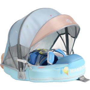 Mambobaby Float with Canopy Baby Pool Float Non-Inflatable Solid Swim Float Upgrade Add Tail Soft Waterproof Skin-Friendly Leather Material (Limited Edition Blue), Medium