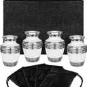Trupoint Memorials Small Urns for Human Ashes Keepsake, Decorative Mini Cremation Urn for Adult Men & Women, Set of 4, White with Silver Lining