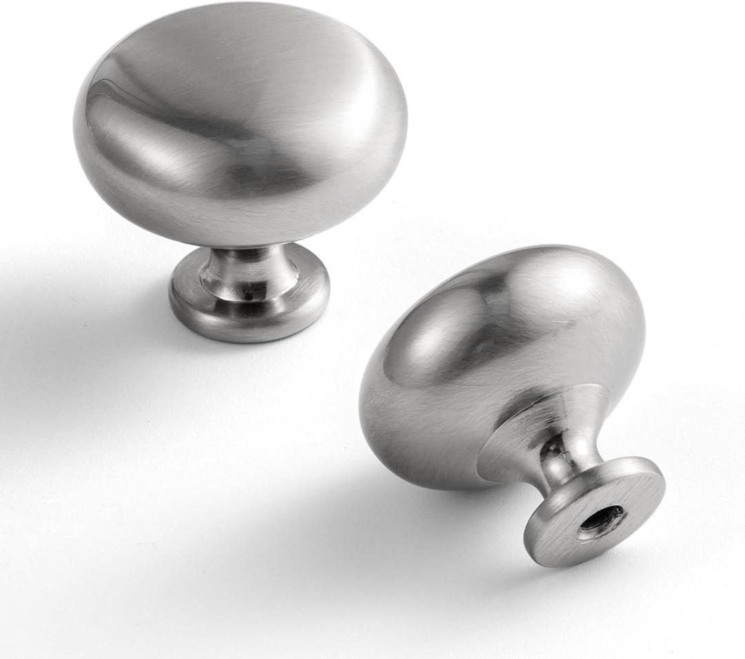 Set of 6 Elegant Satin Brushed Nickel Cabinet Knobs - Classic Round Kitchen Hardware, Contemporary Drawer Pulls Sleek Dresser Handles (1" Diameter)