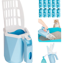 Cat Litter Scoop, Cat Litter Scooper with Holder for Litter Box Includes 10rolls (150pcs) Litter Bags, Large Shovel and Waste Storage Container, 3 in1 Portable Kitty Poop Disposal System (Blue)