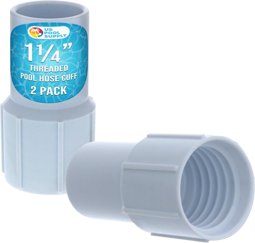 U.S. Pool Supply 1-1/4" Pool Hose Cuff, 2 Pack - Swimming Pool Replacement Cuff for Spiral-Wound Vacuum Hoses - Threaded Cuff, Durable ABS Plastic, Repair Hose Ends, Connect Vacuum Head, Skimmer Inlet