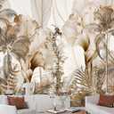 Modern Neutral Beige Abstract Tropical Leaves Art Wallpaper Peel and Stick Canvas material beige tropical palm leaf wallpaper easy peel and stick removable waterproof durable home decor, 135" x 96"