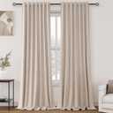 Oatmeal 100% Blackout Linen Curtains for Bedroom 90 Inches Long Back Tab Thermal Insulated Neutral Modern Farmhouse Decor Black Out Curtain for Living Room Dining Room Drapes 52x90, 2 Panels