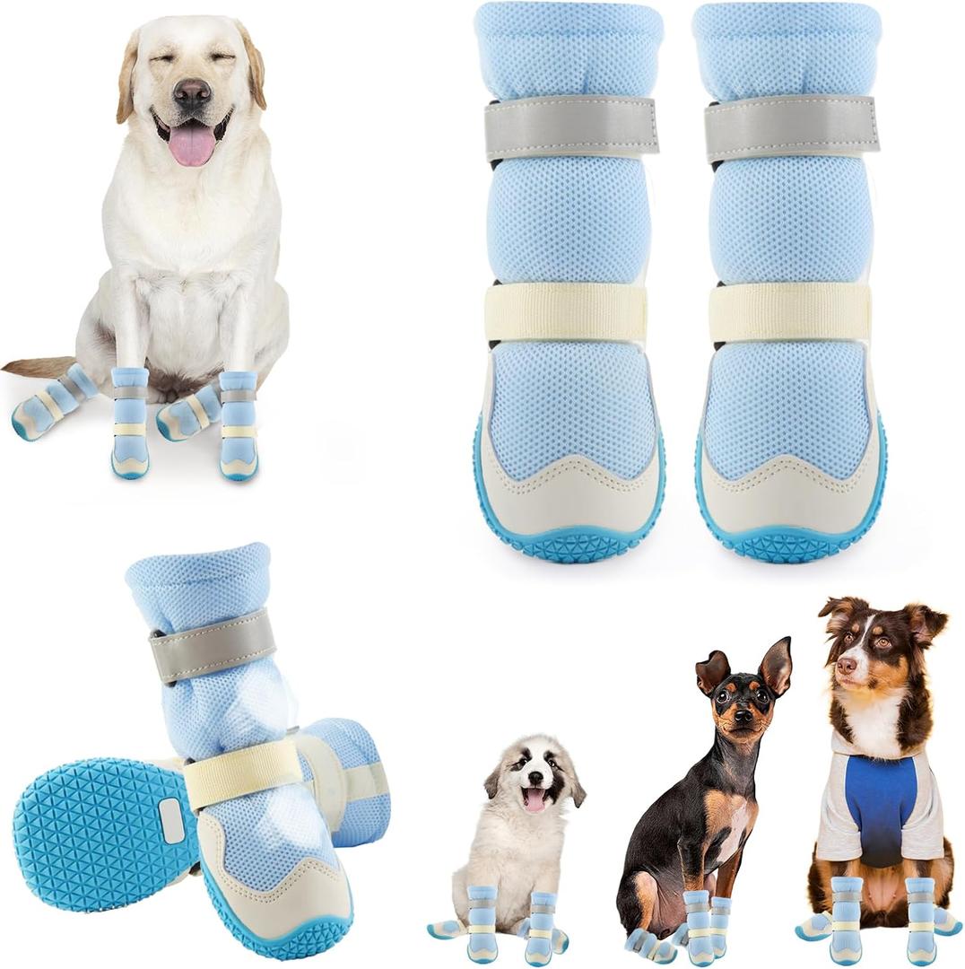 Dog Shoes for Medium Large Size Dogs, Breathable Dog Shoe for Hot Pavement, Dog Booties and Paw Protectors to Prevent Licking, Anti-Slip Dog Boots with Reflective for Summer, Hiking, Snow (Size 4)