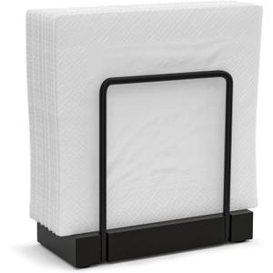 Wican Napkin Holder for Table, Bamboo Iron Standing Napkin Dispenser for Kitchen Dining Farmhouse Cocktail Picnic Bar Rustic Wood Holders for Paper Mail Bills Suitable for All Dining Room Decors Black (5.78*2.51*5.04 inch)